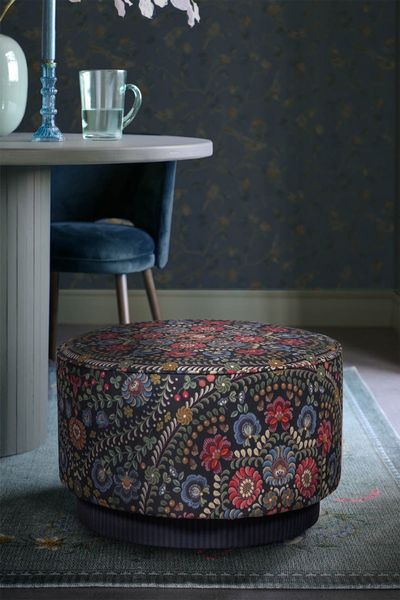 Grand Pouf Il Ricamo Bleu Foncé