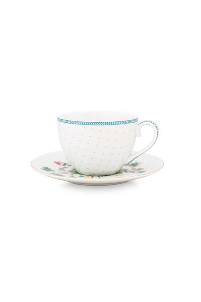 Tasse et Soucoupe à Cappuccino à Pois Jolie en Coloris Doré