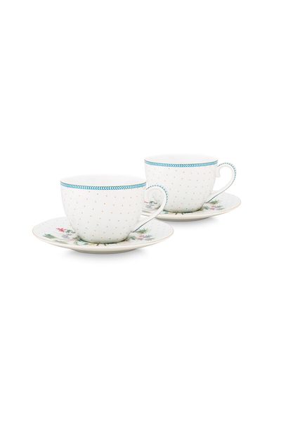 Lot de 2 Tasses et Soucoupes à Cappuccino à Pois Jolie en Coloris Doré