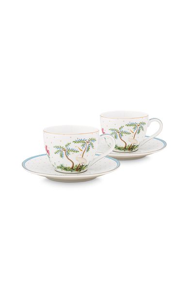 Set/2 Tasses et Soucoupes à Expresso Jolie Points Or Bleu