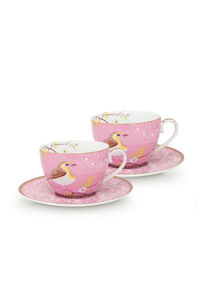 Early Bird Set/2 Cups & Saucers Pink 