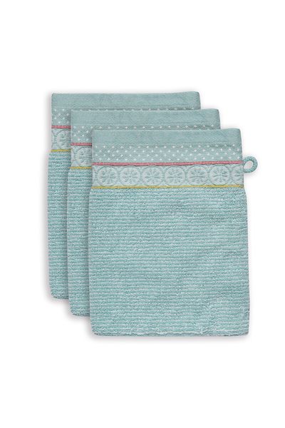 Lot de 3 Gants de Toilette Soft Zellige en Coloris Bleu 16 x 22 cm