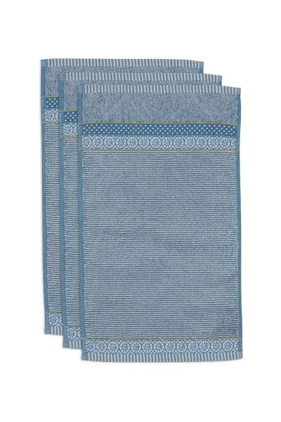 Lot de 3 Serviettes Invité Soft Zellige Bleu/Gris 30X50cm