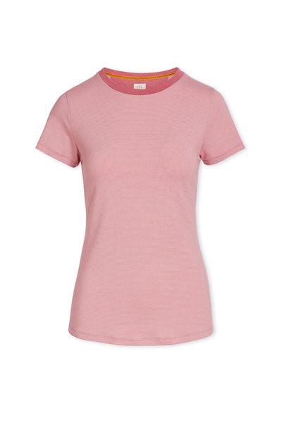Top Korte Mouw Shiny Stripes Roze