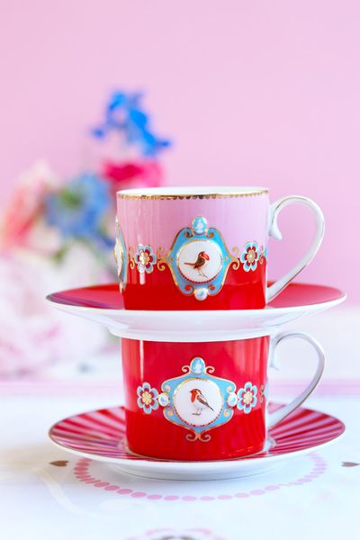 Love Birds Tasse Klein Rot/Rosa