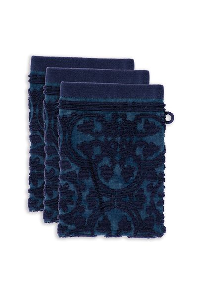 Lot de 3 Gants de Toilette Tile de Pip Bleu Foncé 16x22cm