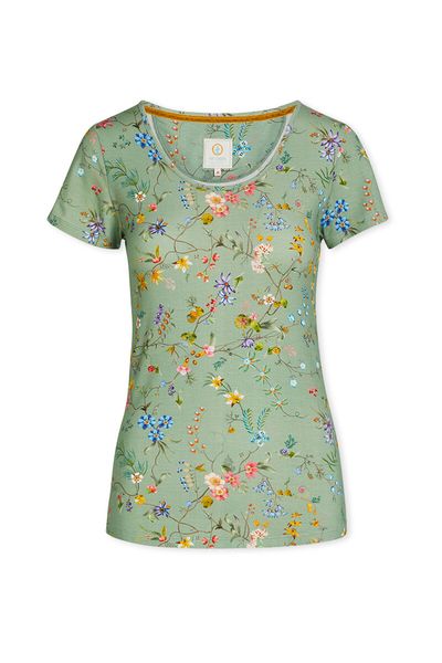 Top Korte Mouw Petites Fleurs Groen