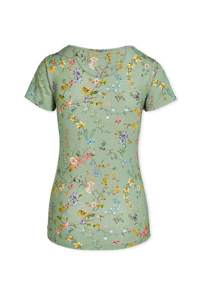 Top Korte Mouw Petites Fleurs Groen