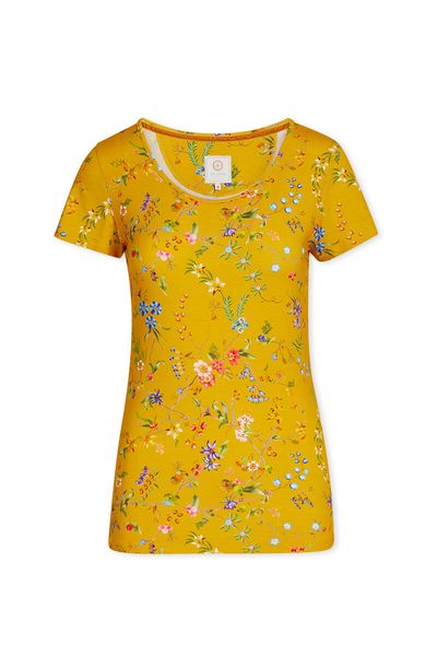 Top Korte Mouw Petites Fleurs Geel