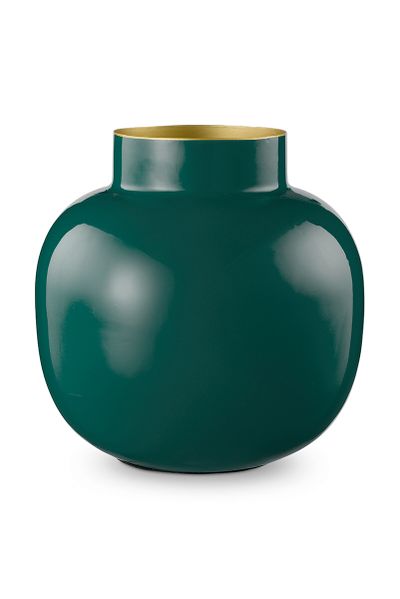 Vase Rond en Métal en Coloris Vert Foncé 25 cm