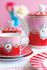 Love Birds Set/4 Tasse & Untertasse Rot/Rosa
