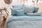 Rechteckige Zierkissen Quilted Tokyo Blossom Hellblau