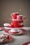 Set/2 Tasses et Soucoupes à Expresso Love Birds Rayures Rouge-Rose