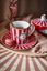 Set/2 Mugs Large Love Birds Medallion Stripes Red-Pink