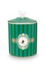 Storage Jar Love Birds Medallion Stripes Emerald/Green