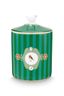 Storage Jar Love Birds Medallion Stripes Emerald/Green