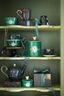 Storage Jar Love Birds Medallion Stripes Emerald/Green