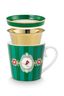 Tea for One Love Birds Medallion Stripes Emerald-Green