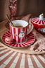 Set/2 Tassen Groß Love Birds Medallion Streifen Rot-Rosa