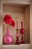 Kaarsenhouder Metalen Bol Donkerrood 44cm